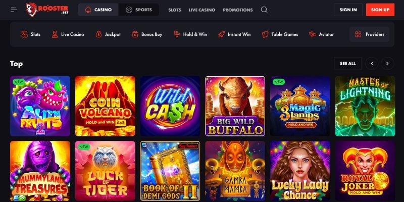 Top pokies in the Rooster.bet casino lobby