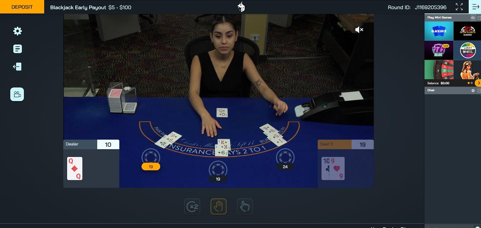 Live dealer blackjack table