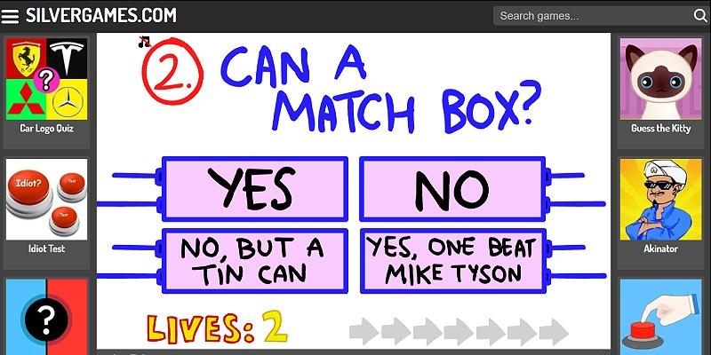 The Impossible Quiz showing a question screen with its answer option