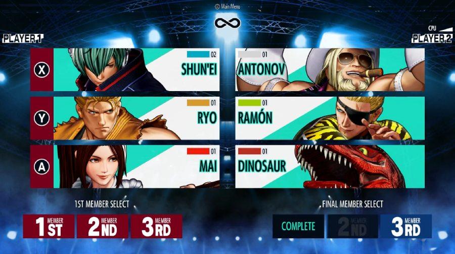The King of Fighters XV team select screen