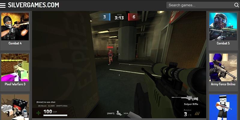 screenshot of DeadShot.io gameplay on Silvergames, showing a Team Deathmatch fight