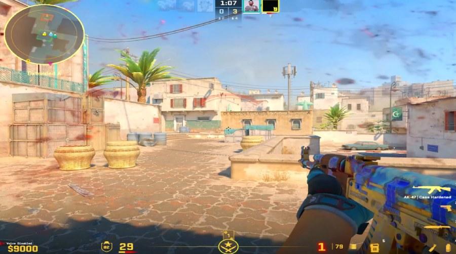 screenshot of Counter-Strike 2 gameplay showing a first-person view with a rifle and the round timer