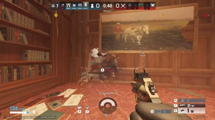 screenshot of Rainbow Six Siege X gameplay, showing an operator breaching a wall