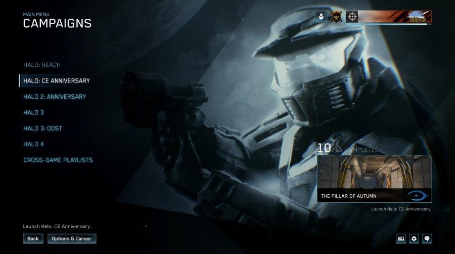 screenshot of Halo: The Master Chief Collection, showing the campaign selection menu