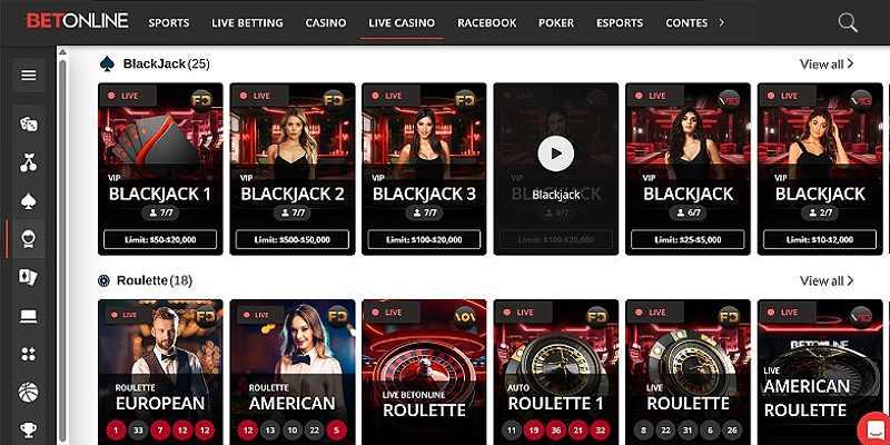 Live blackjack and roulette tables at BetOnline