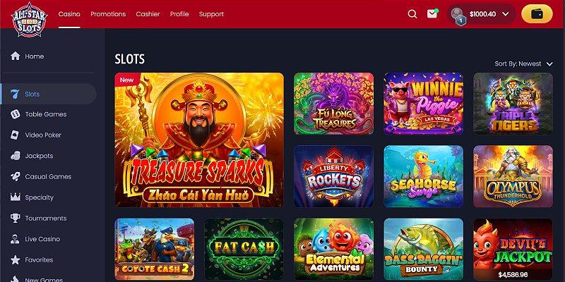Slots lobby at All Star Slots