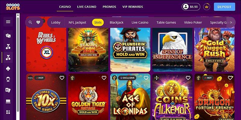 Slots lobby at Super Slots