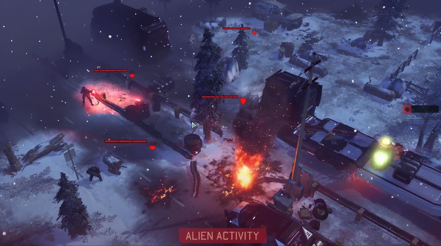 Screenshot of an XCOM 2 mission: soldiers in cover with the hit-chance percentage shown on an alien target